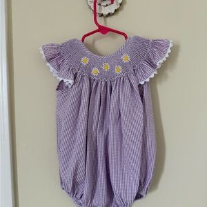 Purple Gingham Kids Bodysuit with Daisy Embroidery